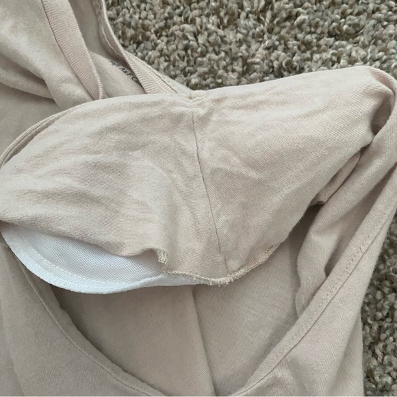 Abercrombie & Fitch Sz Medium Tan/Cream Shirt Dress Sleeveless Shoulder Pad Soft - Picture 7 of 11